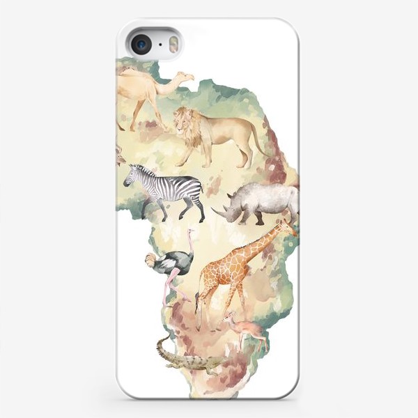 Чехол iPhone «Акварельная нарисованная вручную яркая иллюстрация с континентом и животными Африки. Карта с животными»