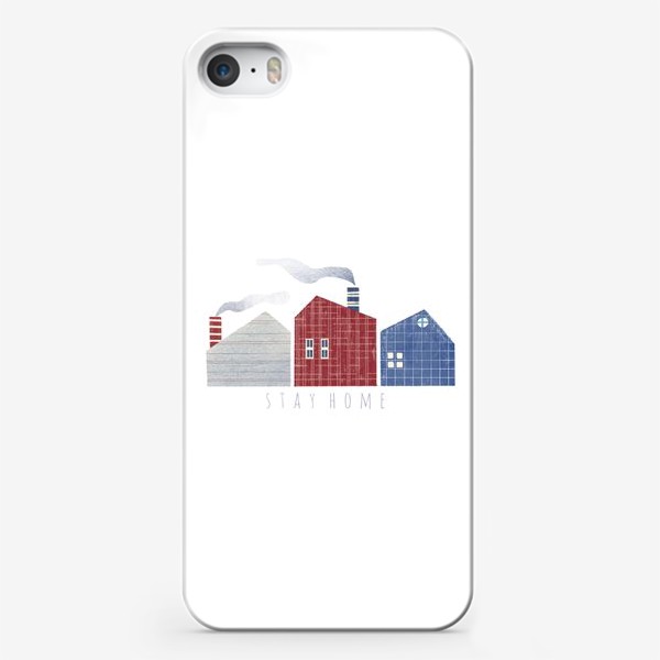 Чехол iPhone «Акварельная нарисованная вручную яркая иллюстрация с скандинавскими стильными милыми домиками. Дым. Оставайтесь дома»