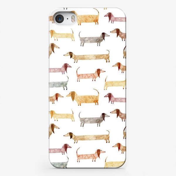 Чехол iPhone «Акварельный нарисованный вручную бесшовный фон с яркими иллюстрациями собак такс»
