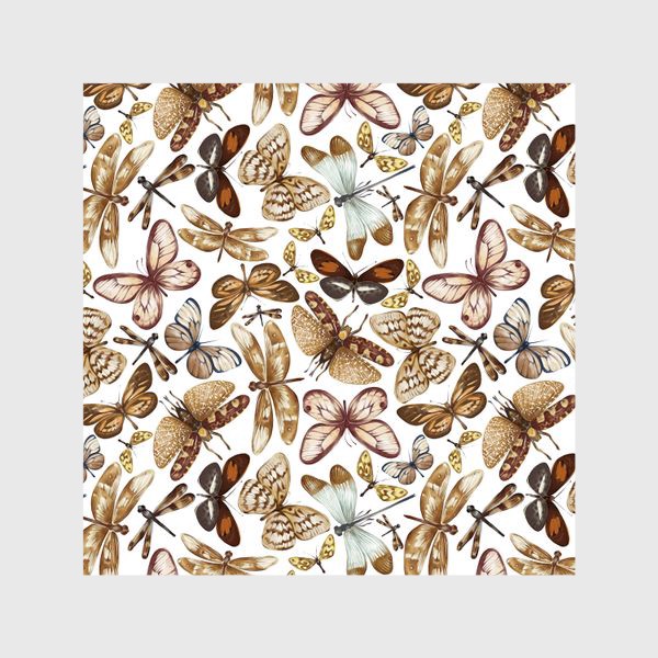 Шторы &laquo;Акварельный нарисованный вручную бесшовный фон с яркими иллюстрациями экзотических бабочек, стрекоз&raquo;