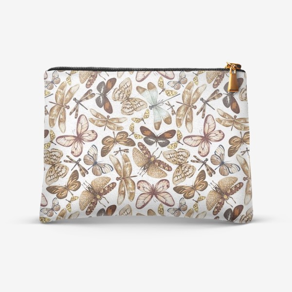 Косметичка &laquo;Акварельный нарисованный вручную бесшовный фон с яркими иллюстрациями экзотических бабочек, стрекоз&raquo;