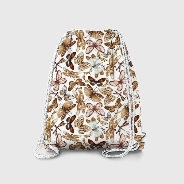 Рюкзак «Акварельный нарисованный вручную бесшовный фон с яркими иллюстрациями экзотических бабочек, стрекоз»