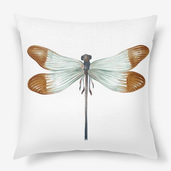 Подушка «Акварельная нарисованная вручную яркая иллюстрация с экзотической бабочкой, стрекозой»