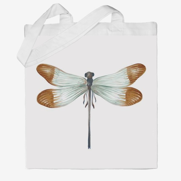Сумка хб «Акварельная нарисованная вручную яркая иллюстрация с экзотической бабочкой, стрекозой»