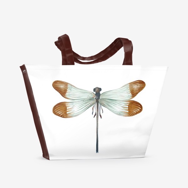 Пляжная сумка «Акварельная нарисованная вручную яркая иллюстрация с экзотической бабочкой, стрекозой»