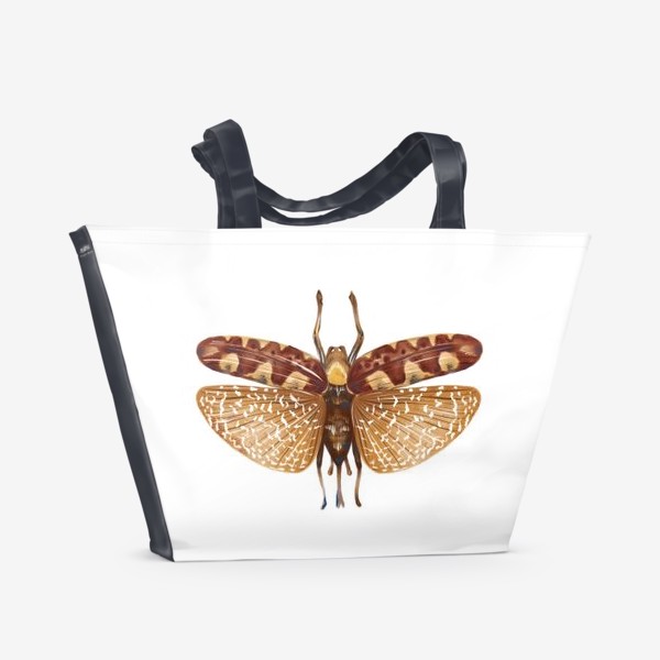 Пляжная сумка &laquo;Акварельная нарисованная вручную яркая иллюстрация с экзотической бабочкой, стрекозой&raquo;
