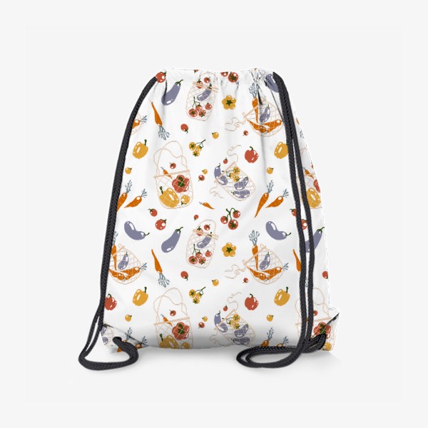 Рюкзак &laquo;Акварельный нарисованный вручную бесшовный фон с яркими иллюстрациями овощей в эко сумках. Сетчатые мешки, магазин, еда&raquo;