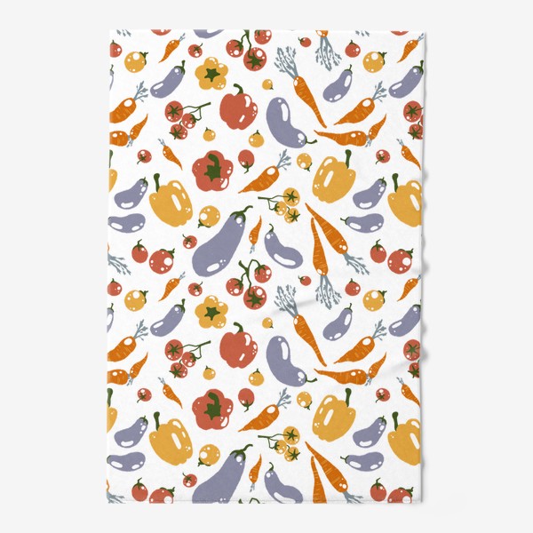 Полотенце «Акварельный нарисованный вручную бесшовный фон с яркими иллюстрациями различных овощей. Магазин, эко еда, вегетарианство»