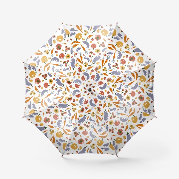 Зонт &laquo;Акварельный нарисованный вручную бесшовный фон с яркими иллюстрациями различных овощей. Магазин, эко еда, вегетарианство&raquo;