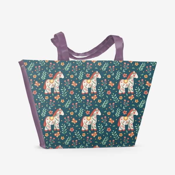 Пляжная сумка «Лошадки и цветочки»