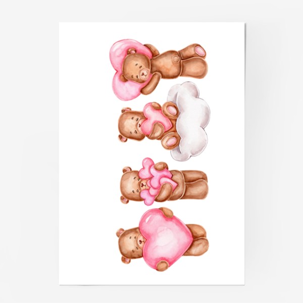 Постер «Влюбленные мишки и сердечки»