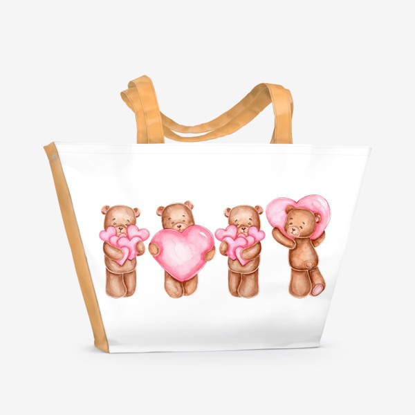 Пляжная сумка &laquo;Мишки с сердечками на 14 февраля. День всех влюбленных&raquo;