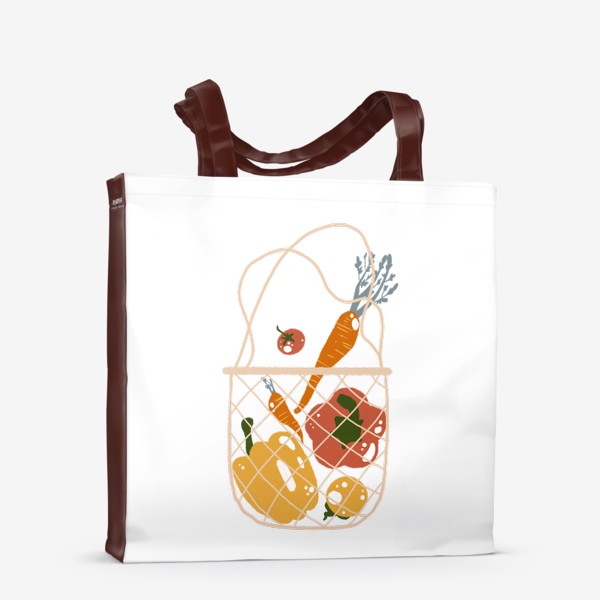 Сумка-шоппер &laquo;Акварельная нарисованная вручную яркая иллюстрация с различными овощами в эко сумке. Магазин, еда, вегетарианство&raquo;