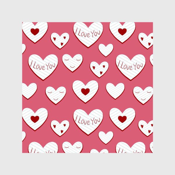 Шторы «Валентинки. Сердца из бумаги и надписи. Сердечки на розовом фоне. Романтический принт»