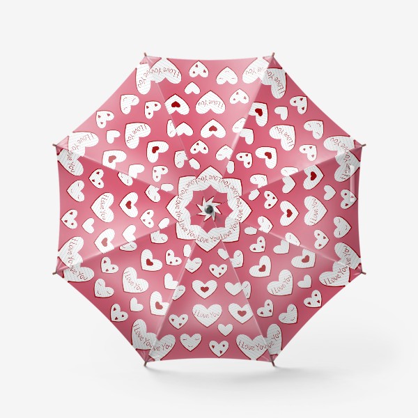 Зонт «Валентинки. Сердца из бумаги и надписи. Сердечки на розовом фоне. Романтический принт»