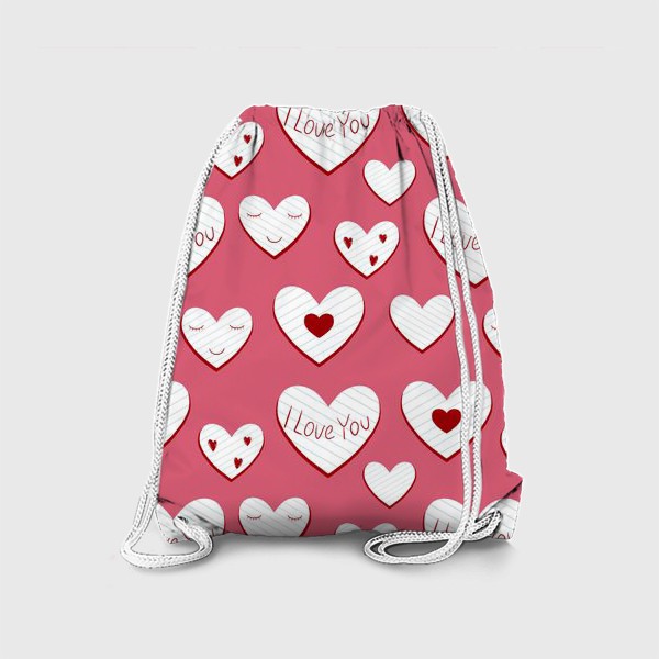 Рюкзак «Валентинки. Сердца из бумаги и надписи. Сердечки на розовом фоне. Романтический принт»