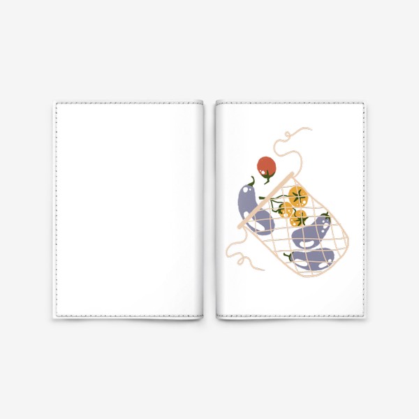 Обложка для паспорта «Акварельная нарисованная вручную яркая иллюстрация с различными овощами в эко сумке. Магазин, еда, вегетарианство»