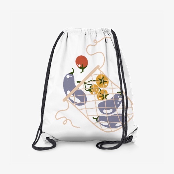 Рюкзак «Акварельная нарисованная вручную яркая иллюстрация с различными овощами в эко сумке. Магазин, еда, вегетарианство»