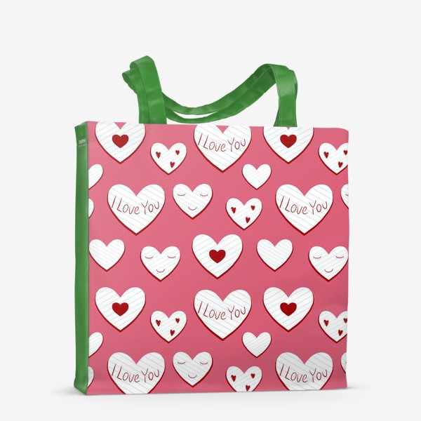 Сумка-шоппер «Валентинки. Сердца из бумаги и надписи. Сердечки на розовом фоне. Романтический принт»