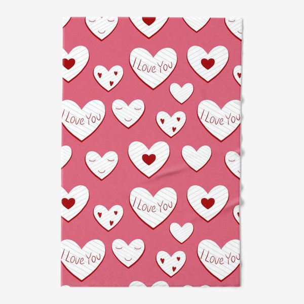 Полотенце «Валентинки. Сердца из бумаги и надписи. Сердечки на розовом фоне. Романтический принт»