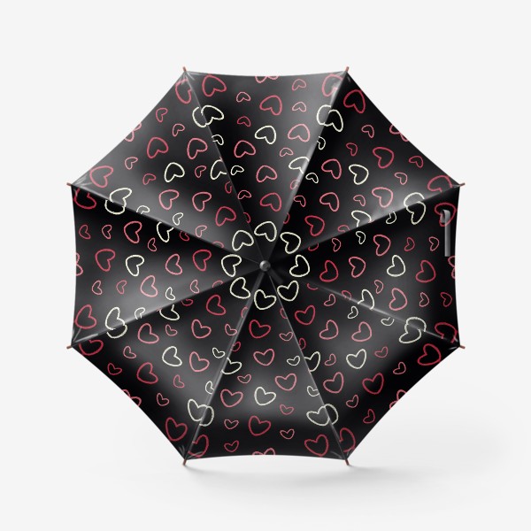 Зонт «Скетч Сердца на чёрном фоне. Сердечки или контуры сердец»