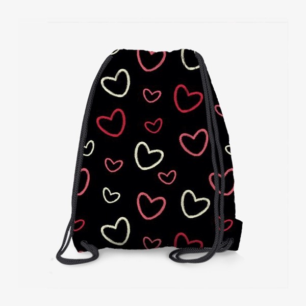 Рюкзак «Скетч Сердца на чёрном фоне. Сердечки или контуры сердец»