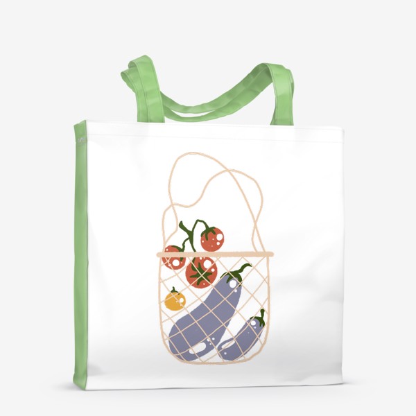 Сумка-шоппер &laquo;Акварельная нарисованная вручную яркая иллюстрация с различными овощами в эко сумке. Магазин, еда, вегетарианство&raquo;
