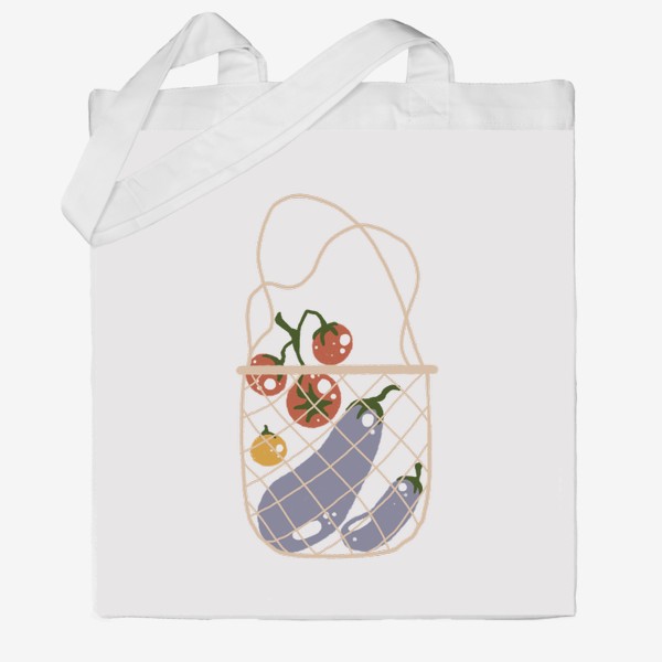 Сумка хб &laquo;Акварельная нарисованная вручную яркая иллюстрация с различными овощами в эко сумке. Магазин, еда, вегетарианство&raquo;