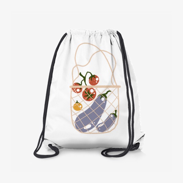 Рюкзак &laquo;Акварельная нарисованная вручную яркая иллюстрация с различными овощами в эко сумке. Магазин, еда, вегетарианство&raquo;