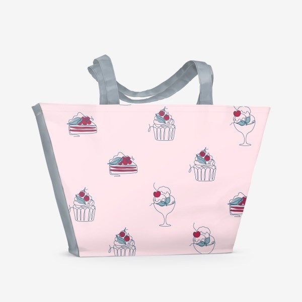 Пляжная сумка «Паттерн с десертами в стиле лайн арт»