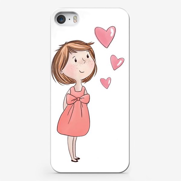 Чехол iPhone «девочка с воздушными шариками сердечки»