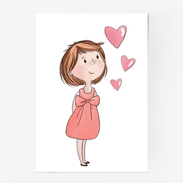 Постер «девочка с воздушными шариками сердечки»