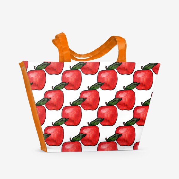 Пляжная сумка &laquo;Паттерн яркие сочные красные яблочки&raquo;