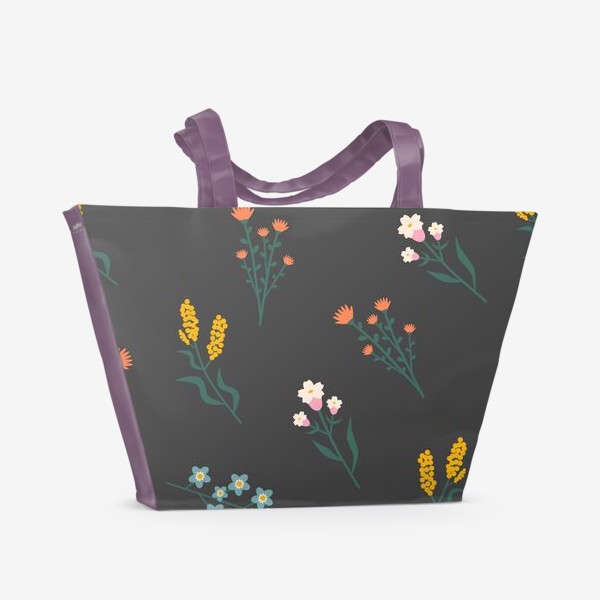 Пляжная сумка «Цветы на черном фоне»