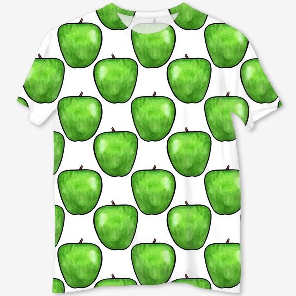 Футболка с полной запечаткой «Паттерн сочные зелёные яблоки»