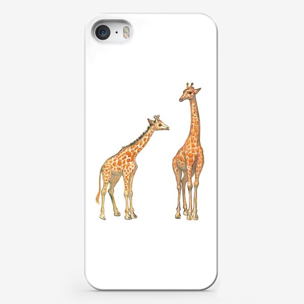 Чехол iPhone «Акварельная нарисованная вручную яркая иллюстрация с жирафами в Африке. Животные пустыни, мама и малыш, пастель»