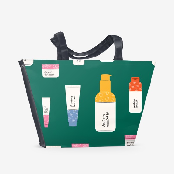 Пляжная сумка &laquo;Тюбики и баночки с косметикой для очищения и ухода за кожей&raquo;