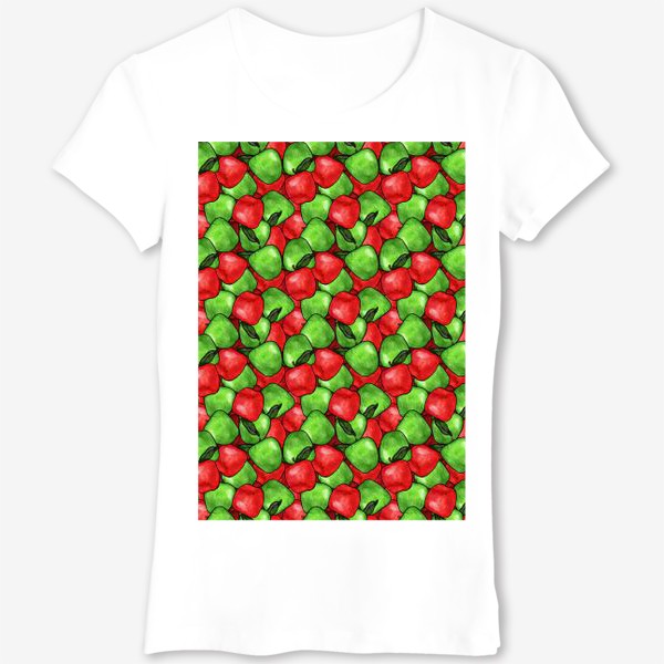 Футболка &laquo;Паттерн яркие зеленые и красные яблоки&raquo;