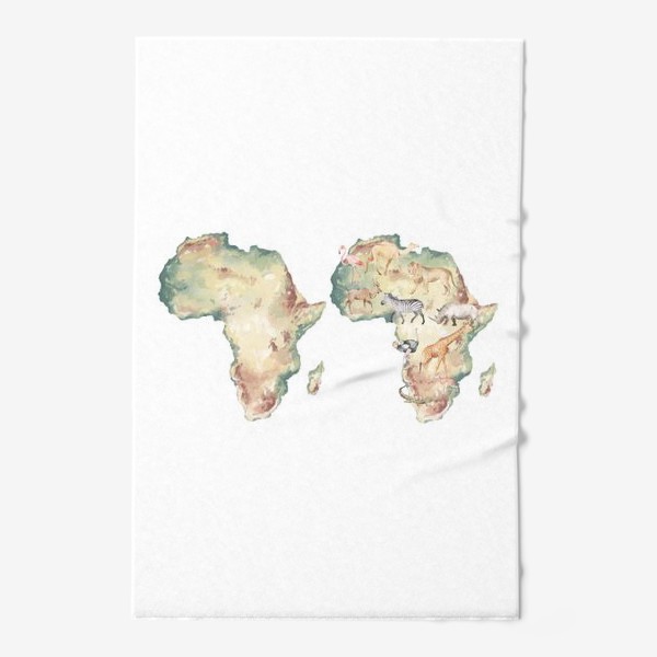 Полотенце &laquo;Акварельная нарисованная вручную яркая иллюстрация с континентом и животными Африки. Карта с животными&raquo;