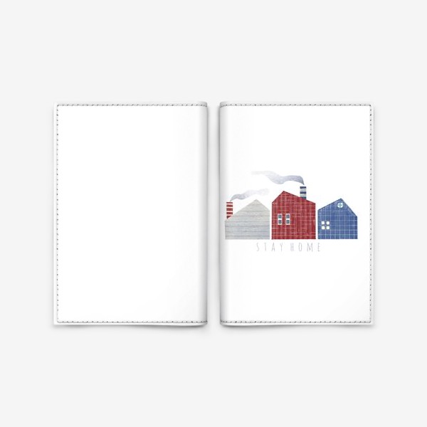 Обложка для паспорта «Акварельная нарисованная вручную яркая иллюстрация с скандинавскими стильными милыми домиками. Дым. Оставайтесь дома»