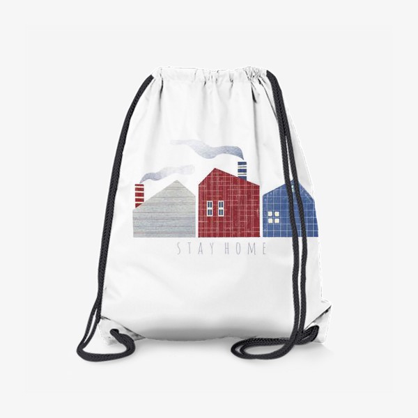 Рюкзак «Акварельная нарисованная вручную яркая иллюстрация с скандинавскими стильными милыми домиками. Дым. Оставайтесь дома»