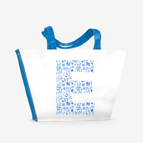 Пляжная сумка «буква Е с цветочным акварельным узором»