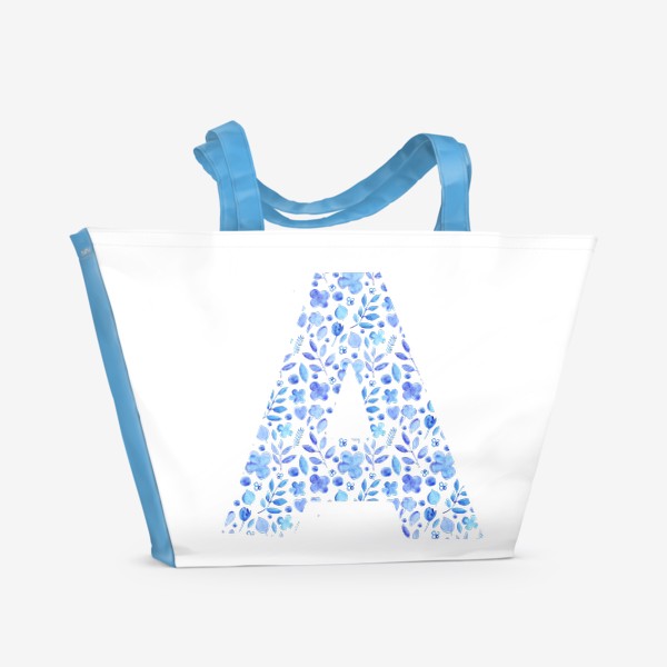 Пляжная сумка «буква А с цветочным акварельным узором»