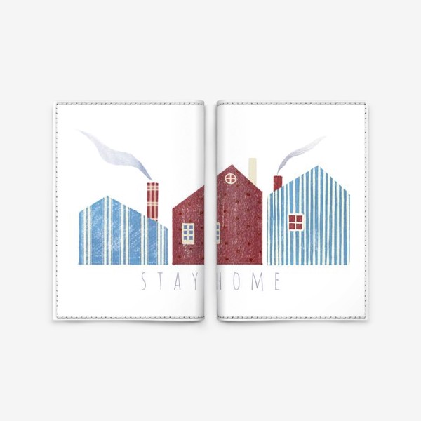 Обложка для паспорта «Акварельная нарисованная вручную яркая иллюстрация с скандинавскими стильными милыми домиками. Дым. Оставайтесь дома»