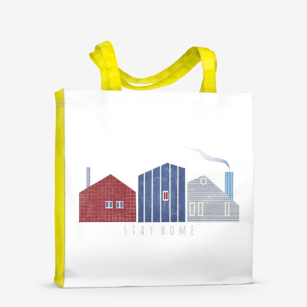 Сумка-шоппер &laquo;Акварельная нарисованная вручную яркая иллюстрация с скандинавскими стильными милыми домиками. Дым. Оставайтесь дома&raquo;