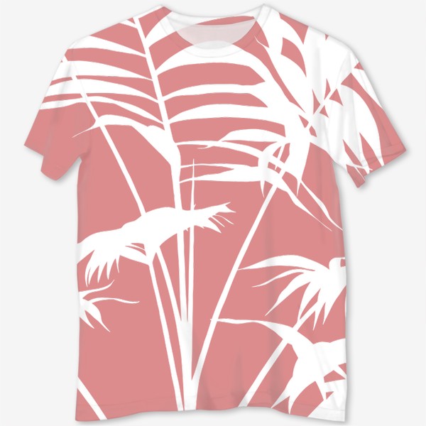 Футболка с полной запечаткой «розовые пальмовые листья»