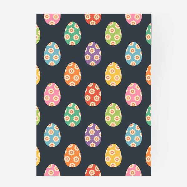 Постер &laquo;Разноцветные яйца с цветами. Пасхальный принт.&raquo;