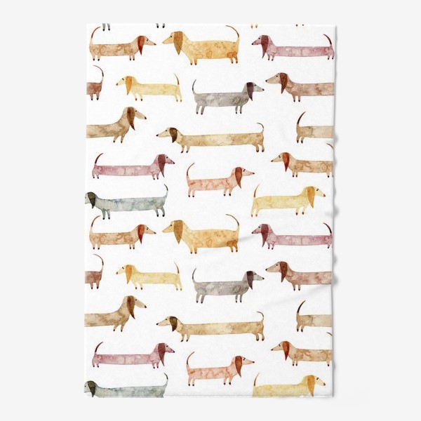 Полотенце «Акварельный нарисованный вручную бесшовный фон с яркими иллюстрациями собак такс»