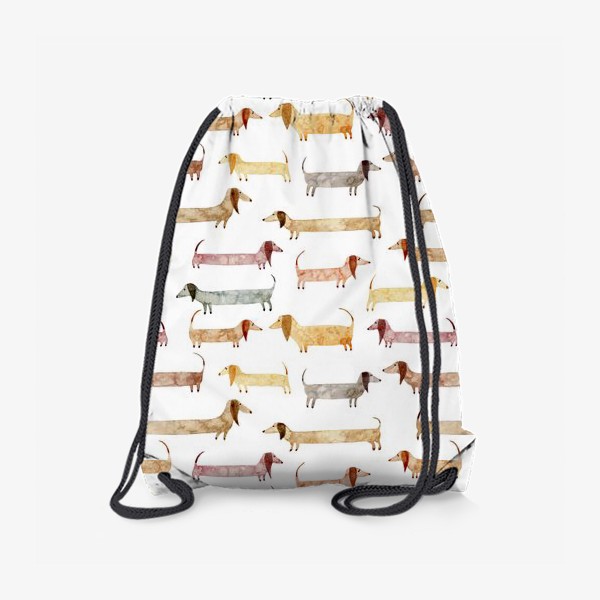 Рюкзак «Акварельный нарисованный вручную бесшовный фон с яркими иллюстрациями собак такс»