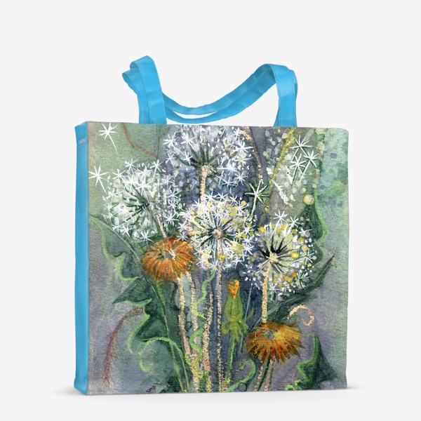 Сумка-шоппер &laquo;Акварельная нарисованная вручную яркая иллюстрация с летним полевым букетом с одуванчиками&raquo;